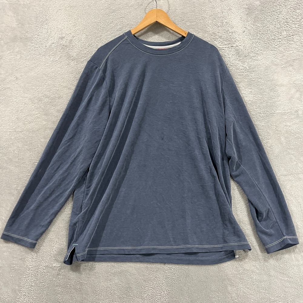 Tommy Bahama Shirt Men XL Blue Long Sleeve Activewear Outdoor Hiking Trails Fish